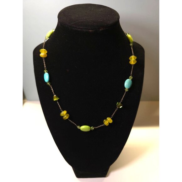 Yellow & Aqua Beaded Necklace With Silver-Tone Chain - Picture 1 of 7